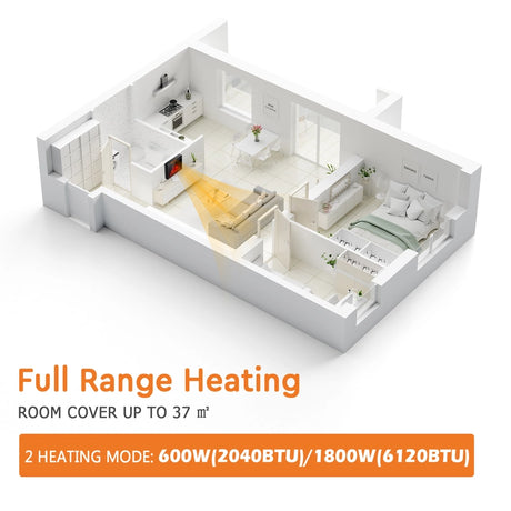64cm Electric Fireplace Wall Mounted with Remote and Thermostat