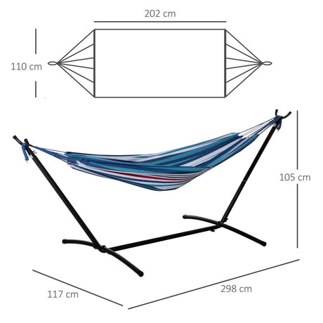 Outsunny 298 x 117cm Hammock with Stand Camping Hammock with Portable Carrying Bag, Adjustable Height, 120kg Load Capacity, White Stripe