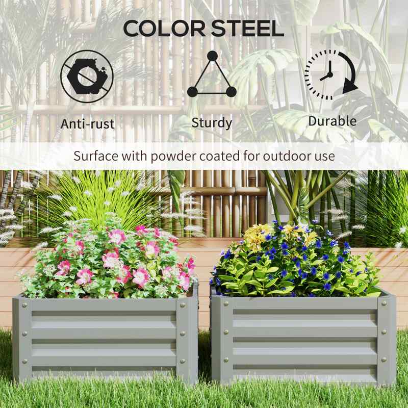 Outsunny Set of Two 60 x 60cm Steel Planter Boxes - Light Grey