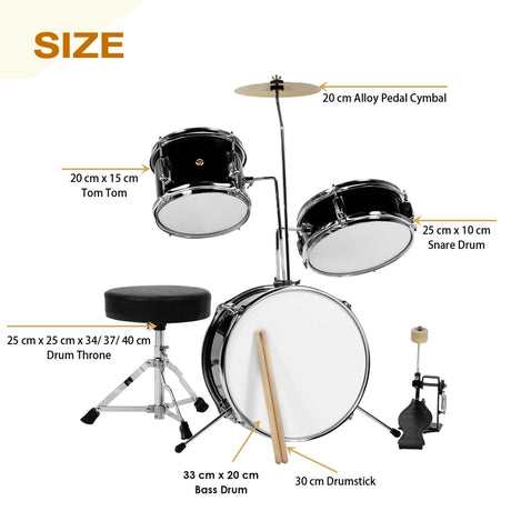 5 Pieces Junior Drum Set with 5 Drums-Black