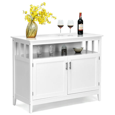 2-Door Sideboard with Open Shelf &amp; 5-Position Shelf for Kitchen &amp; Dining Room-White