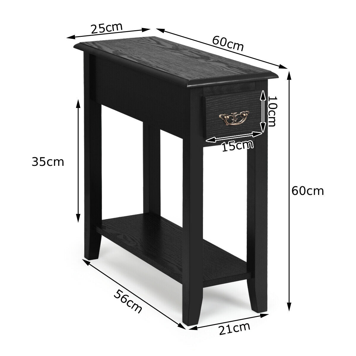 2 Tier End Bedside Sofa Side Table Narrow Nightstand-Black