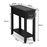 2 Tier End Bedside Sofa Side Table Narrow Nightstand-Black