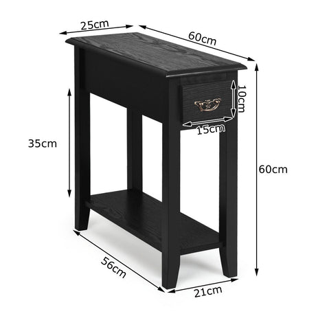 2 Tier End Bedside Sofa Side Table Narrow Nightstand-Black