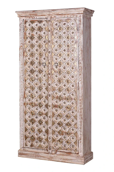 Giner and Colomer - 2-Door Mango Wood Cabinet With Bronze Details & Shelves
