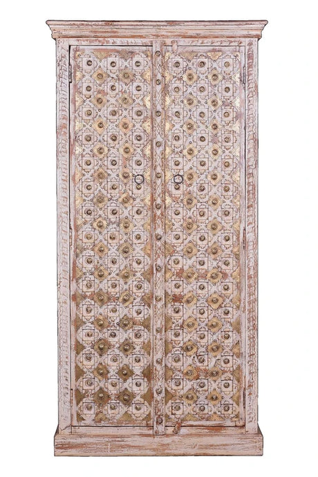 Giner and Colomer - 2-Door Mango Wood Cabinet With Bronze Details & Shelves