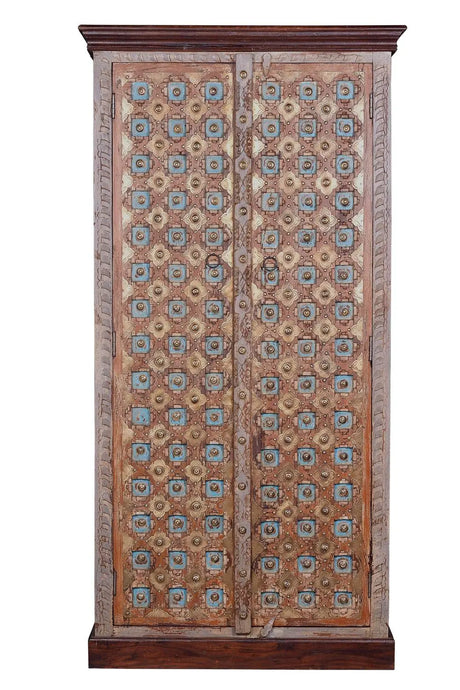 Giner and Colomer - 2-Door Mango Wood Cabinet With Bronze Details & Shelves