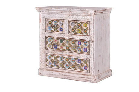 Giner and Colomer - 4-Drawer Mango Wood Chest Of Drawers (Ceramic & Bronze)