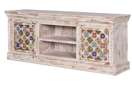 Giner and Colomer - 2-Door Mango Wood TV Stand (Ceramic & Bronze Doors)
