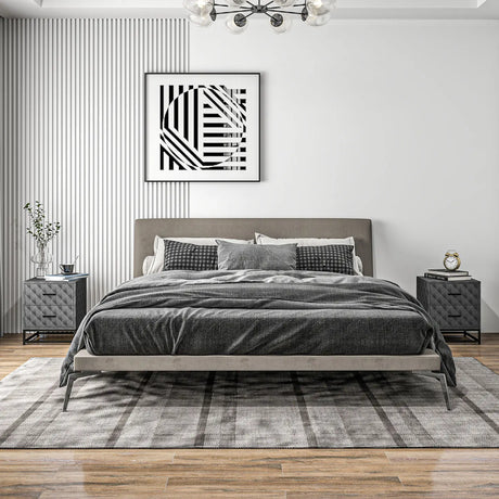 HOMCOM Bedside Tables Set of 2, Modern Bedside Table Nightstand with 2 Drawers, Bedside Cabinet Sofa Side Table with Storage, Steel Legs for Bedroom, Living Room, Grey