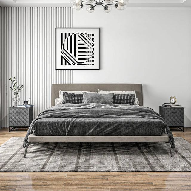 HOMCOM Bedside Tables Set of 2, Modern Bedside Table Nightstand with 2 Drawers, Bedside Cabinet Sofa Side Table with Storage, Steel Legs for Bedroom, Living Room, Grey