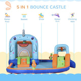 Outsunny Kids Inflatable Bouncy Castle, Narwhal Style Bouncy House, with Inflator, Carry