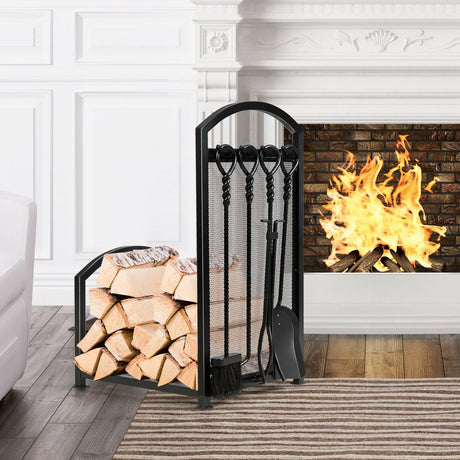 Firewood Log Rack with 4 Tools Set