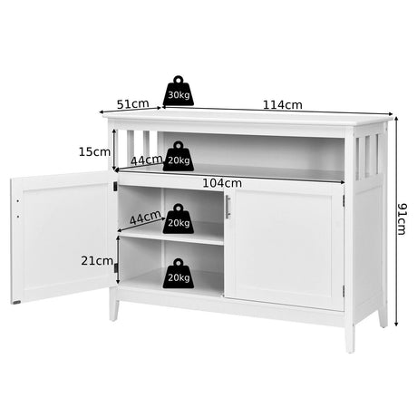 2-Door Sideboard with Open Shelf &amp; 5-Position Shelf for Kitchen &amp; Dining Room-White