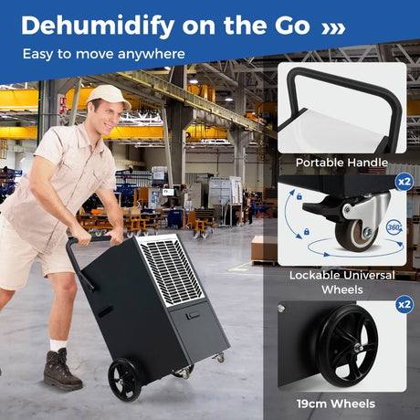 66 L/Day Commercial Dehumidifier with Pump and Drain Hose for Basement Warehouse Job Site-White