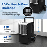 66 L/Day Commercial Dehumidifier with Pump and Drain Hose for Basement Warehouse Job Site-White