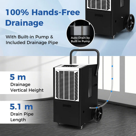 66 L/Day Commercial Dehumidifier with Pump and Drain Hose for Basement Warehouse Job Site-White