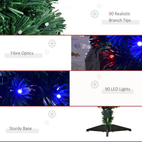 HOMCOM 3 Feet Prelit Artificial Christmas Tree with Multi-Coloured Fiber Optic LED Light, Holiday Home Xmas Decoration, Green