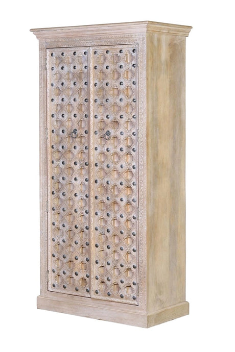 Giner and Colomer - 2-Door Mango Wood Cabinet With Iron Door Details & Shelves