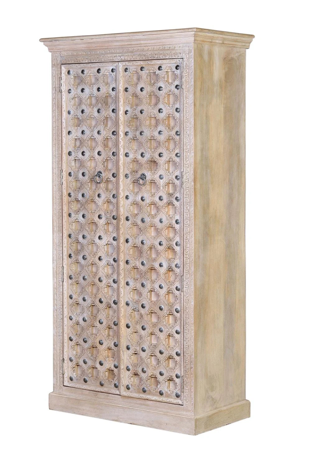 Giner and Colomer - 2-Door Mango Wood Cabinet With Iron Door Details & Shelves