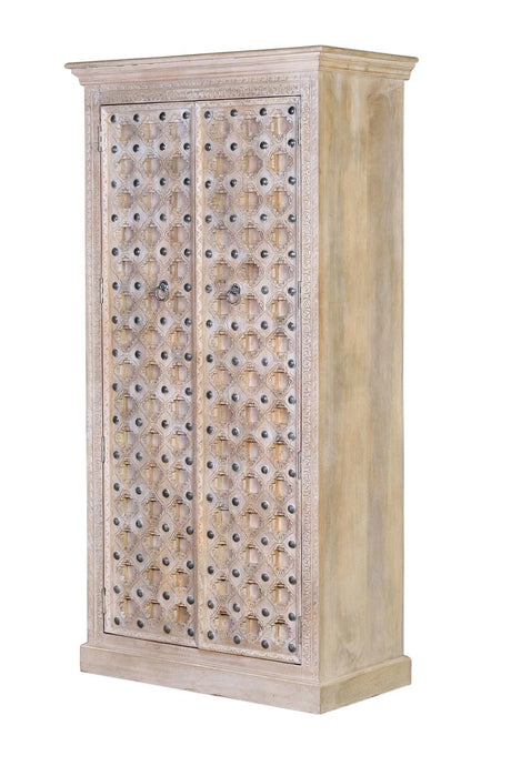 Giner and Colomer - 2-Door Mango Wood Cabinet With Iron Door Details & Shelves