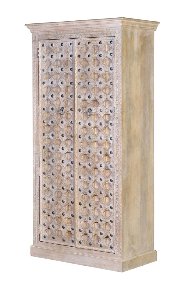 Giner and Colomer - 2-Door Mango Wood Cabinet With Iron Door Details & Shelves