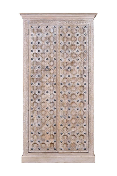 Giner and Colomer - 2-Door Mango Wood Cabinet With Iron Door Details & Shelves