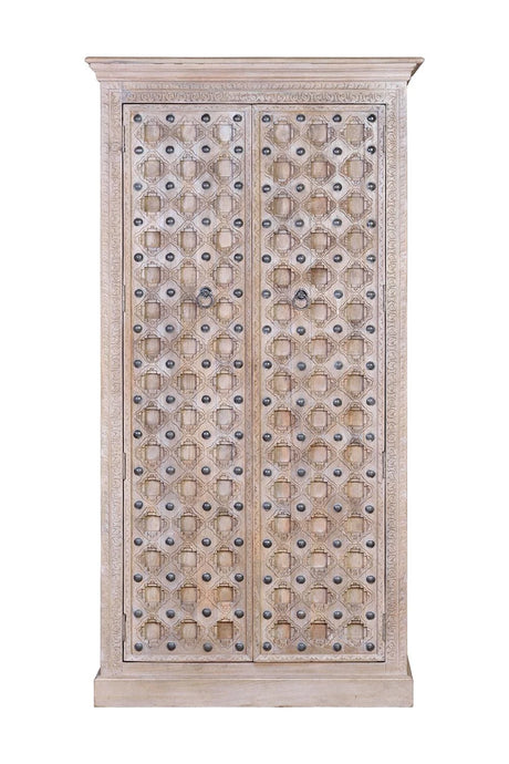 Giner and Colomer - 2-Door Mango Wood Cabinet With Iron Door Details & Shelves