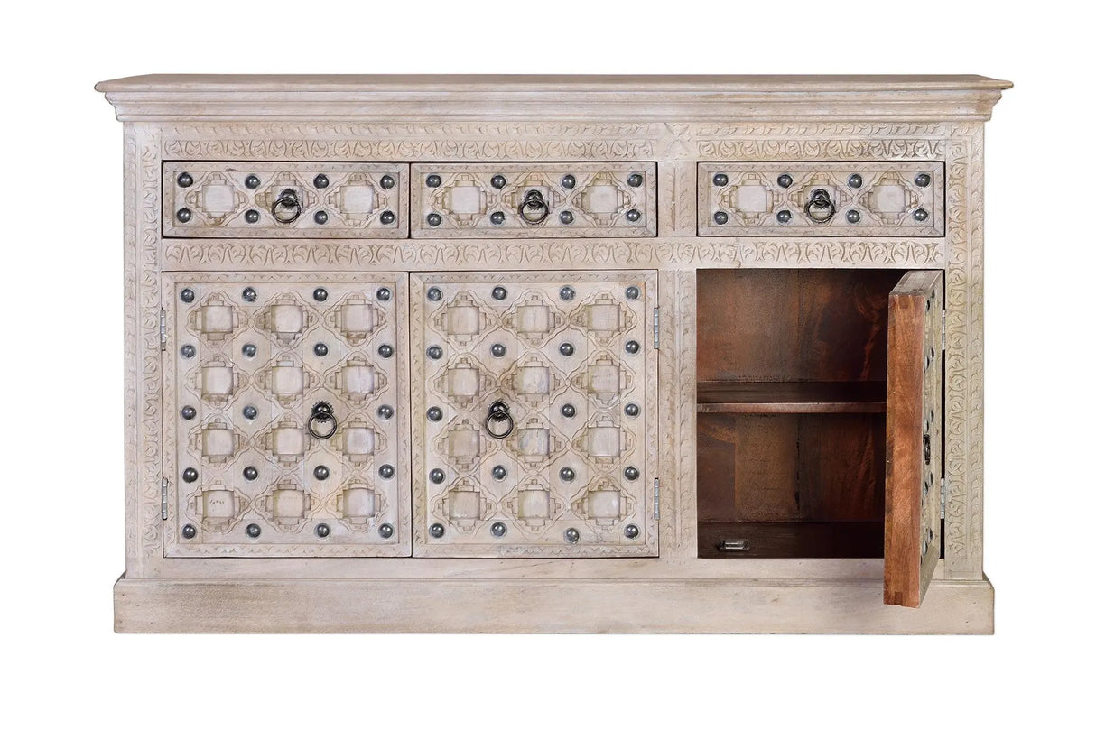 Giner and Colomer - Mango Wood Sideboard (3 Doors, 3 Drawers, Iron Details)