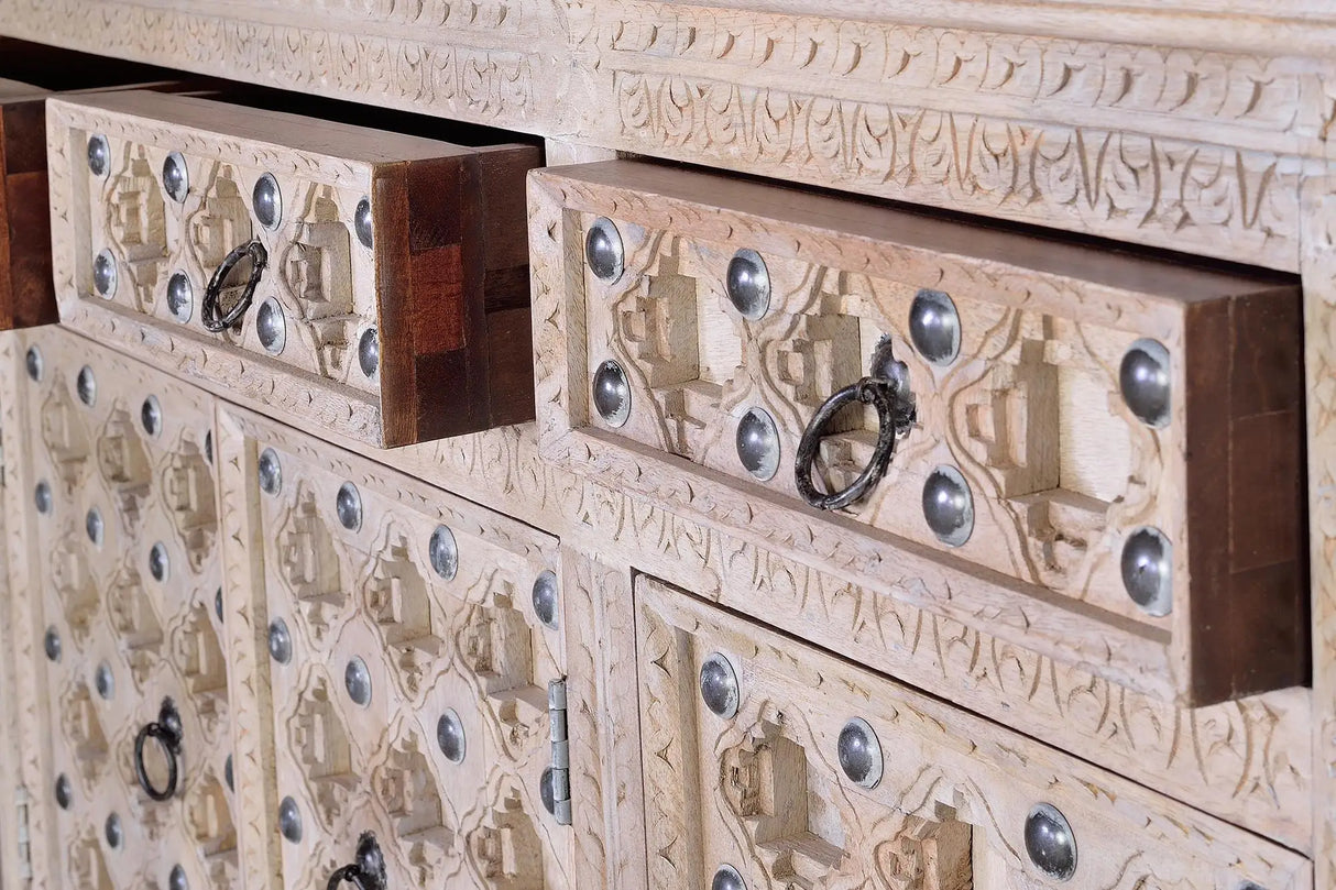 Giner and Colomer - Mango Wood Sideboard (3 Doors, 3 Drawers, Iron Details)