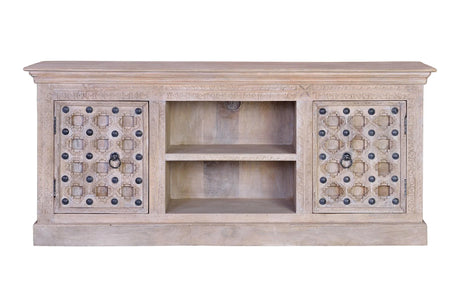 Giner and Colomer - 2-Door Mango Wood TV Console With Iron Door Details
