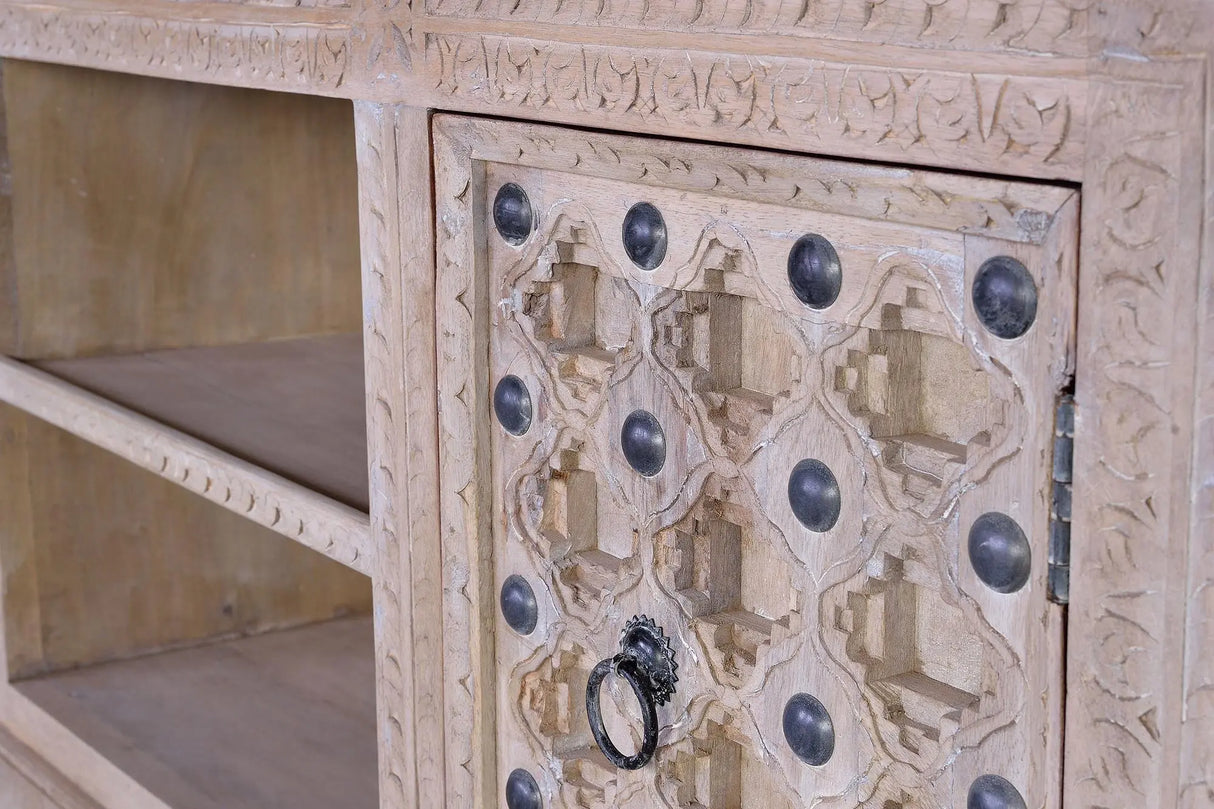 Giner and Colomer - 2-Door Mango Wood TV Console With Iron Door Details