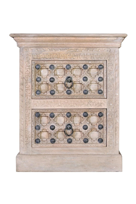Giner and Colomer - 2-Drawer Mango Wood Nightstand With Iron Detailing