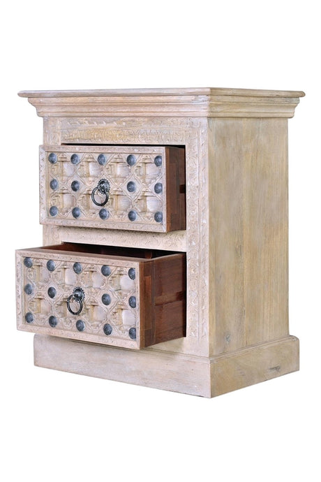 Giner and Colomer - 2-Drawer Mango Wood Nightstand With Iron Detailing