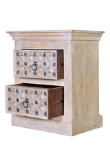 Giner and Colomer - 2-Drawer Mango Wood Nightstand With Iron Detailing