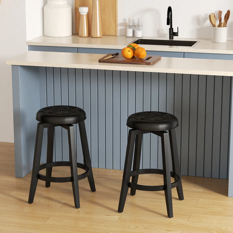 360 Swivel Upholstered Rubberwood Frame Bar Stool Set of 2 with Footrest-24 inches