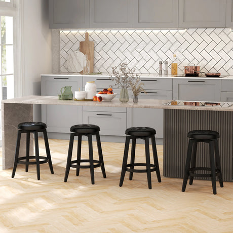 360 Swivel Upholstered Rubberwood Frame Bar Stool Set of 2 with Footrest-24 inches