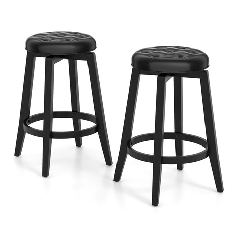 360 Swivel Upholstered Rubberwood Frame Bar Stool Set of 2 with Footrest-24 inches