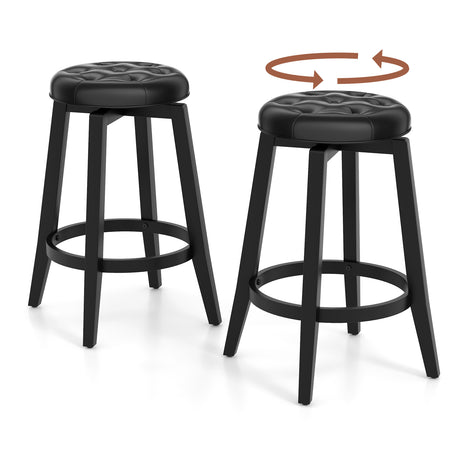 360 Swivel Upholstered Rubberwood Frame Bar Stool Set of 2 with Footrest-24 inches