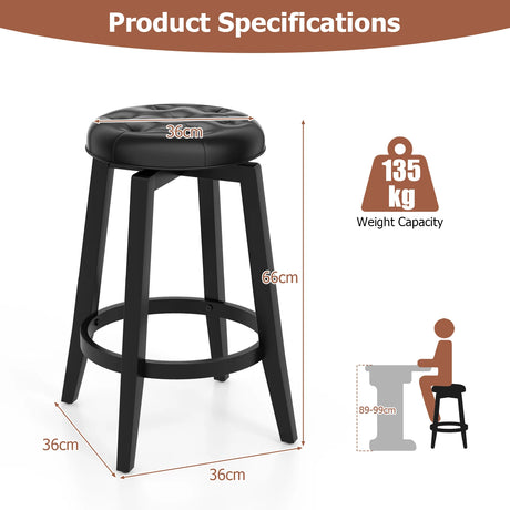 360 Swivel Upholstered Rubberwood Frame Bar Stool Set of 2 with Footrest-24 inches