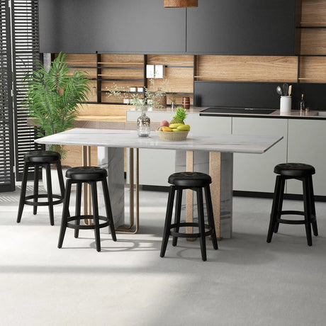 360 Swivel Upholstered Rubberwood Frame Bar Stool Set of 2 with Footrest-24 inches