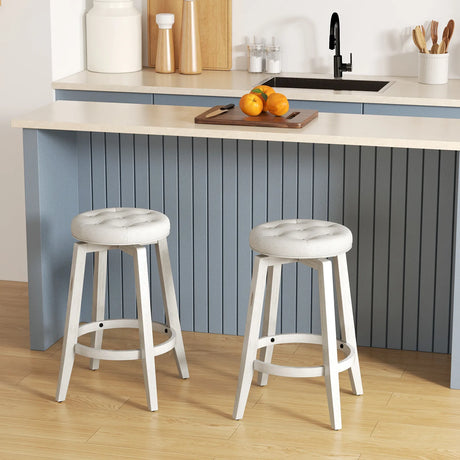360 Swivel Upholstered Rubberwood Frame Bar Stool Set of 2 with Footrest-24 inches
