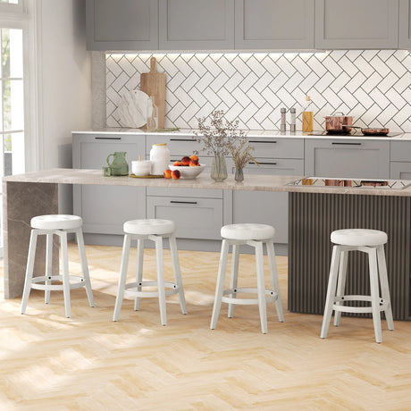 360 Swivel Upholstered Rubberwood Frame Bar Stool Set of 2 with Footrest-24 inches