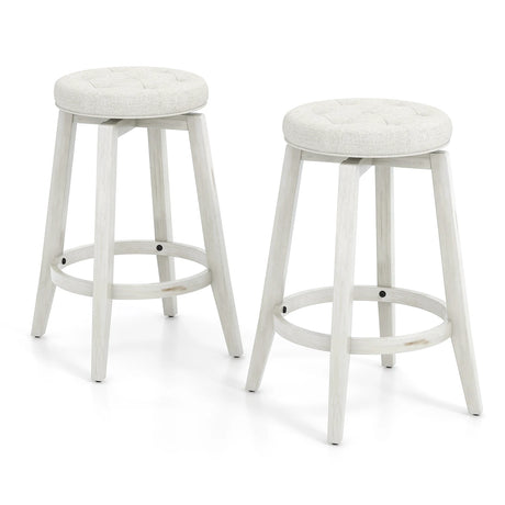 360 Swivel Upholstered Rubberwood Frame Bar Stool Set of 2 with Footrest-24 inches