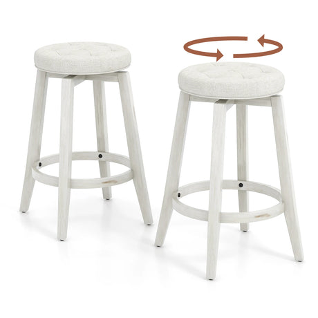 360 Swivel Upholstered Rubberwood Frame Bar Stool Set of 2 with Footrest-24 inches
