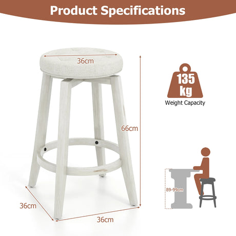 360 Swivel Upholstered Rubberwood Frame Bar Stool Set of 2 with Footrest-24 inches