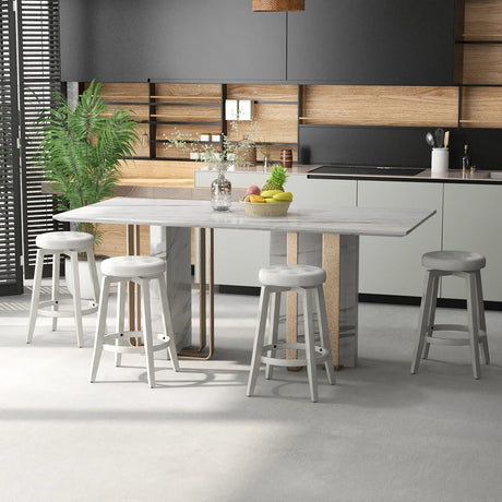 360 Swivel Upholstered Rubberwood Frame Bar Stool Set of 2 with Footrest-24 inches