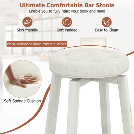 360 Swivel Upholstered Rubberwood Frame Bar Stool Set of 2 with Footrest-24 inches