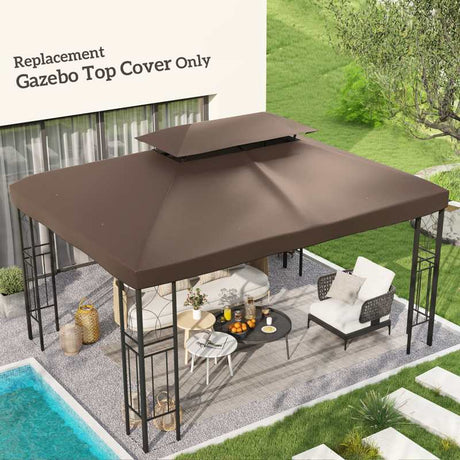 Outsunny 3x4m Gazebo Canopy Replacement Cover, 2 Tier Top Roof UV Cover Garden Patio Outdoor Sun Awning Shelters, Brown  (TOP COVER ONLY)