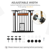 PawHut Pet Gate Safety Gate, with Cat Flap, Auto Close, for Staircases, Doorways, Hallways, 74-80cm Wide - Black